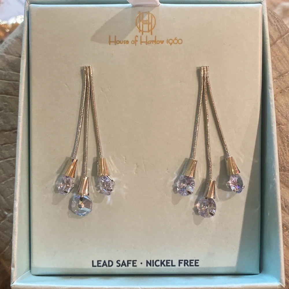 House Of Harlow 1960 Glass Silver Drop Earrings NWT